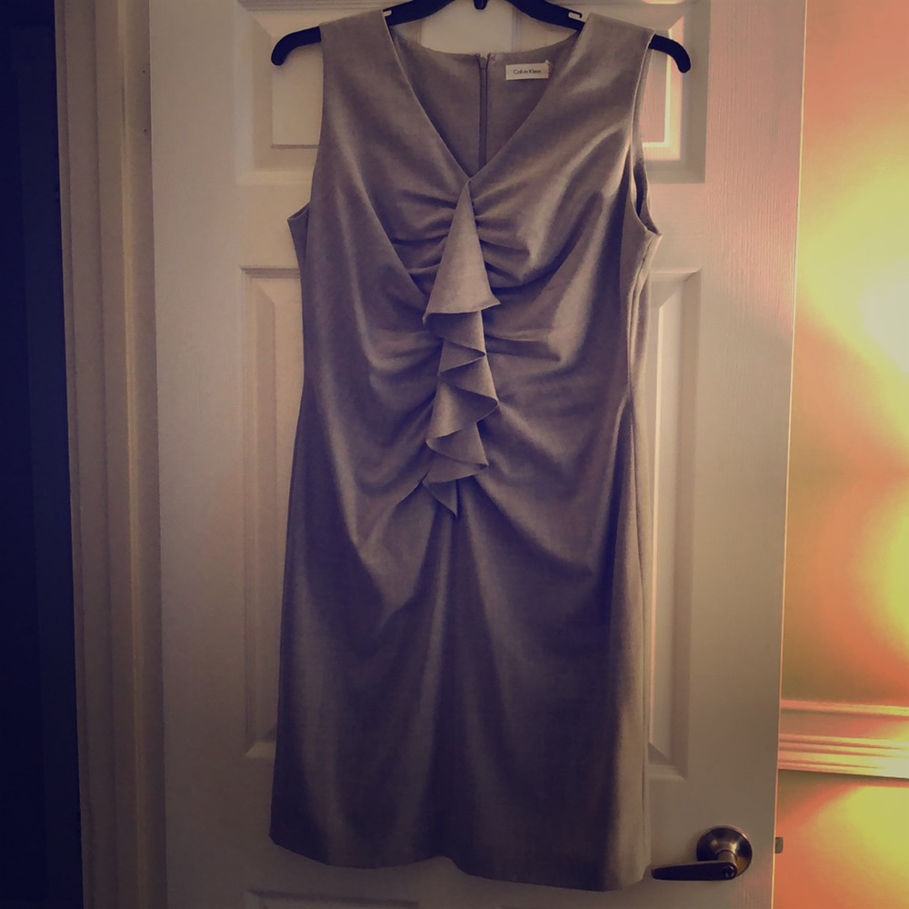 Calvin Klein Grey Ruffled Dress